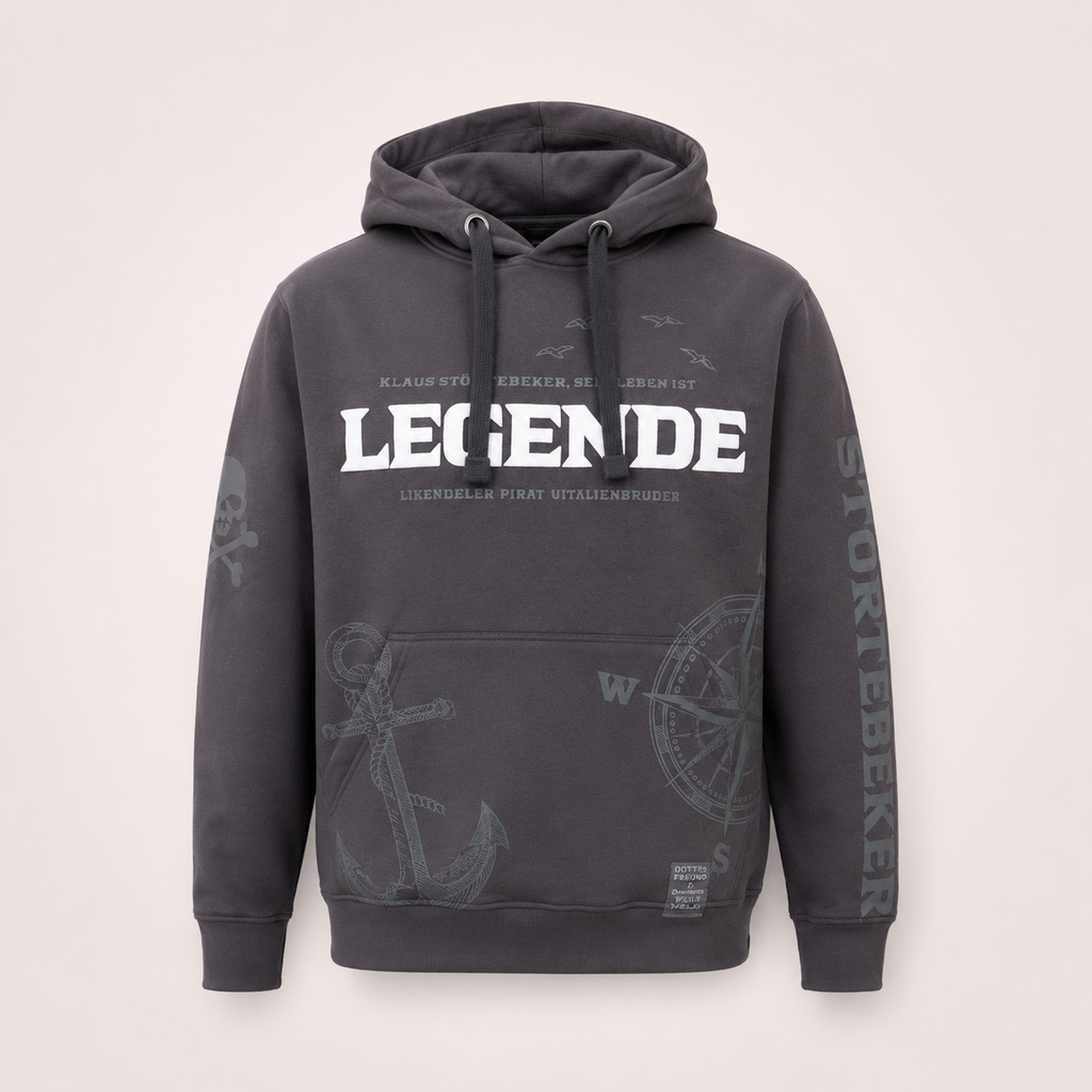 Störtebeker Hoodie „Legende“ – All-Overprint in Graphitgrau