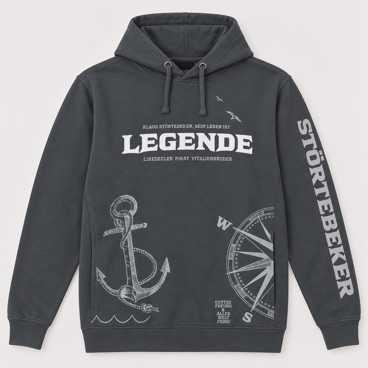 Störtebeker Hoodie „Legende“ – All-Overprint in Graphitgrau