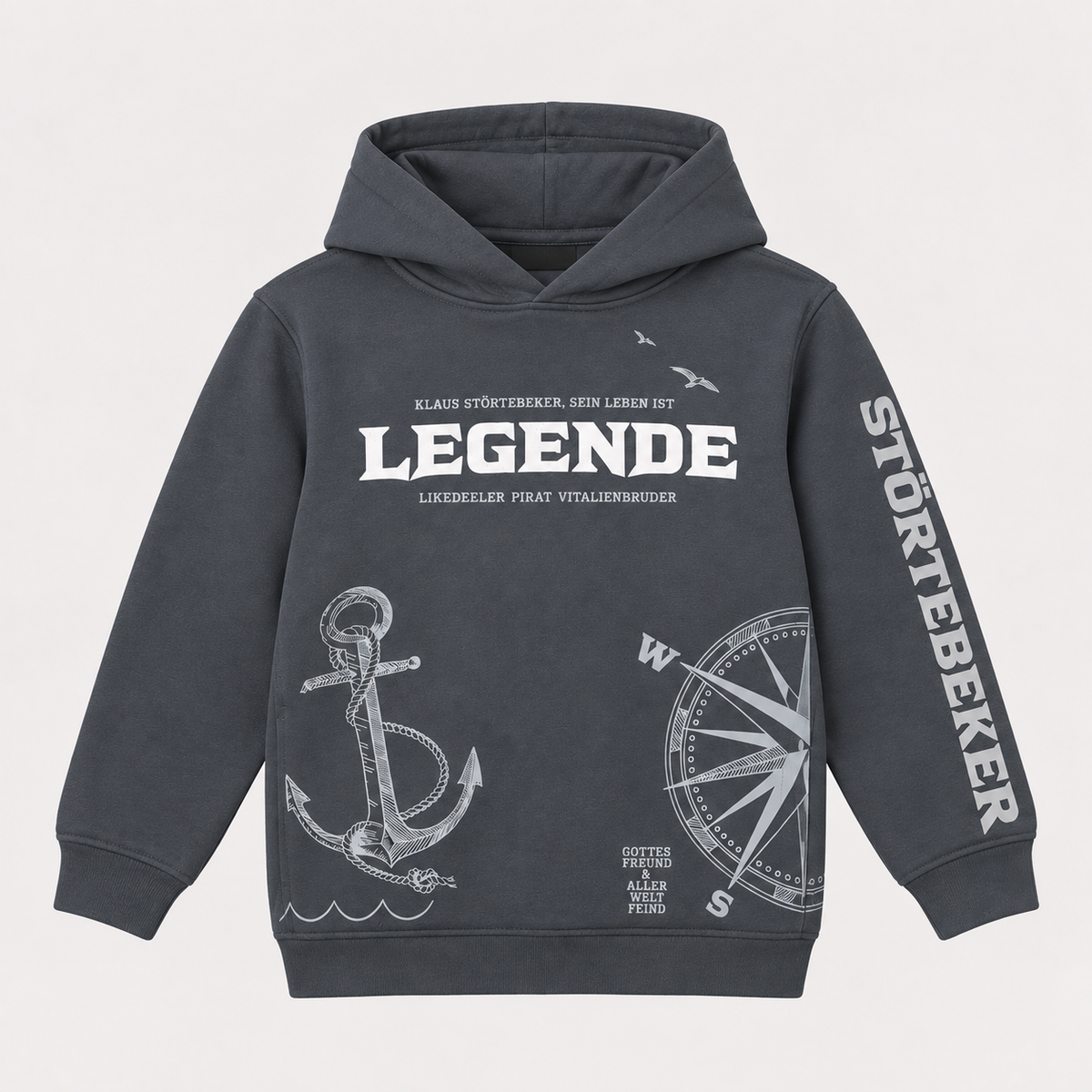 Störtebeker Kinder Hoodie „Legende“  All-Overprint in Graphitgrau