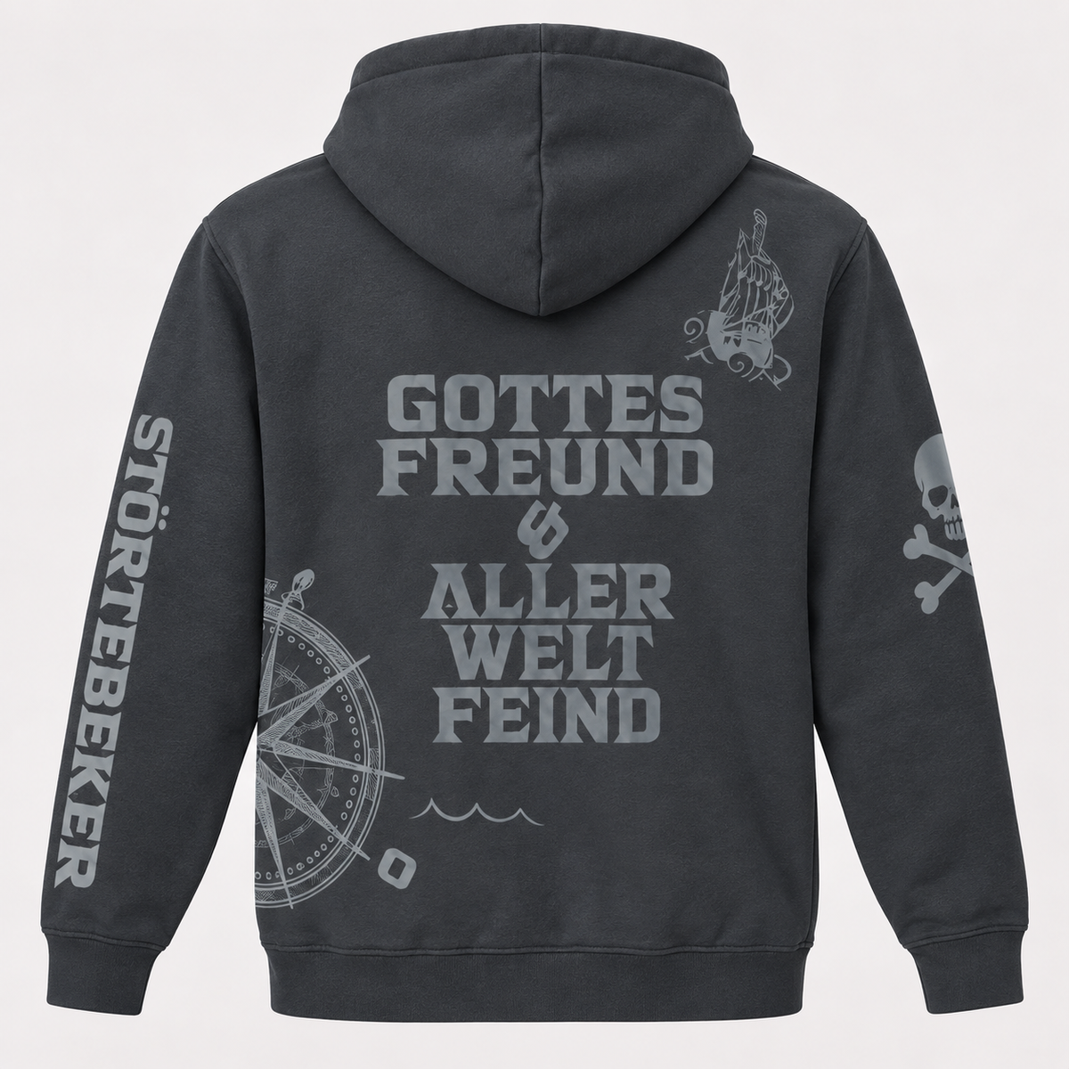 Störtebeker Hoodie „Legende“ – All-Overprint in Graphitgrau