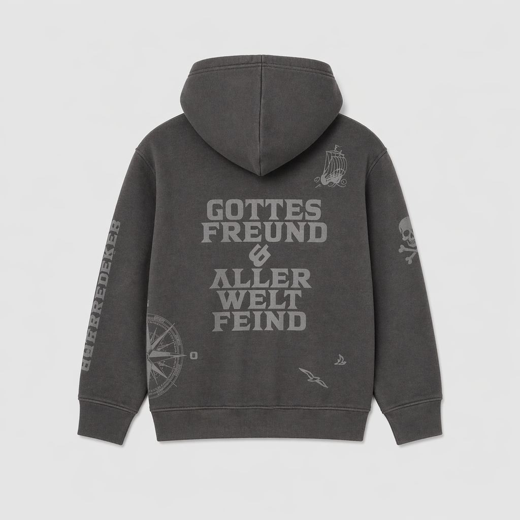 Störtebeker Kinder Hoodie „Legende“  All-Overprint in Graphitgrau
