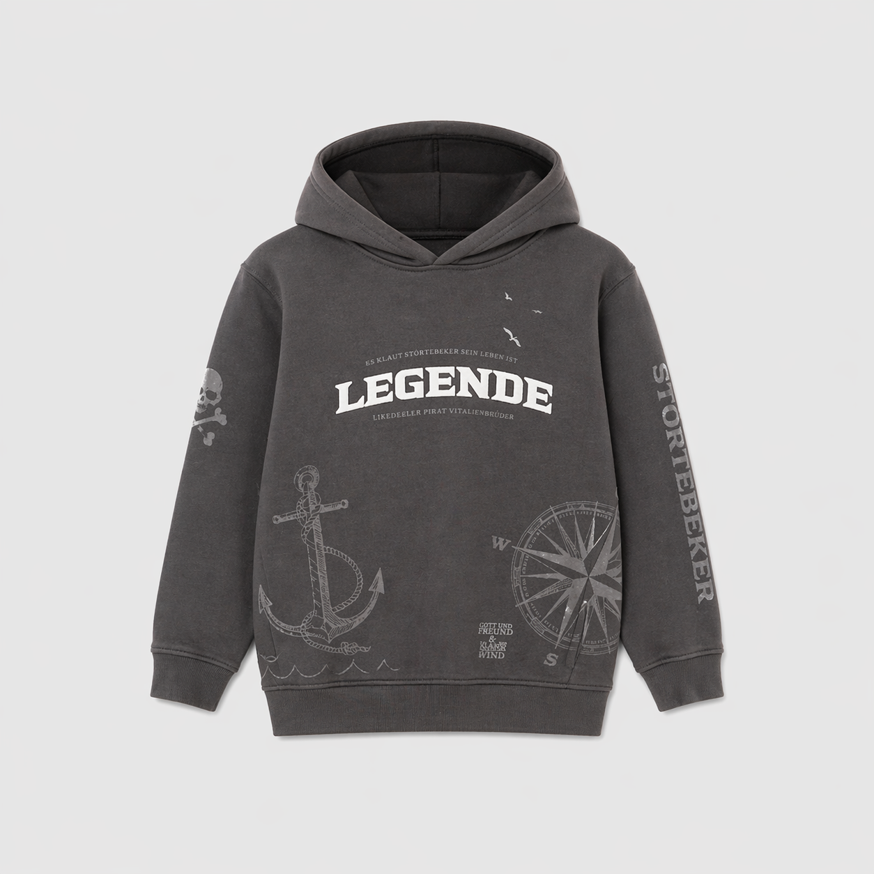 Störtebeker Kinder Hoodie „Legende“  All-Overprint in Graphitgrau
