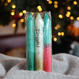 Weihnachtliche Kerzen „Glitzer-Inge“ im 3er Set
