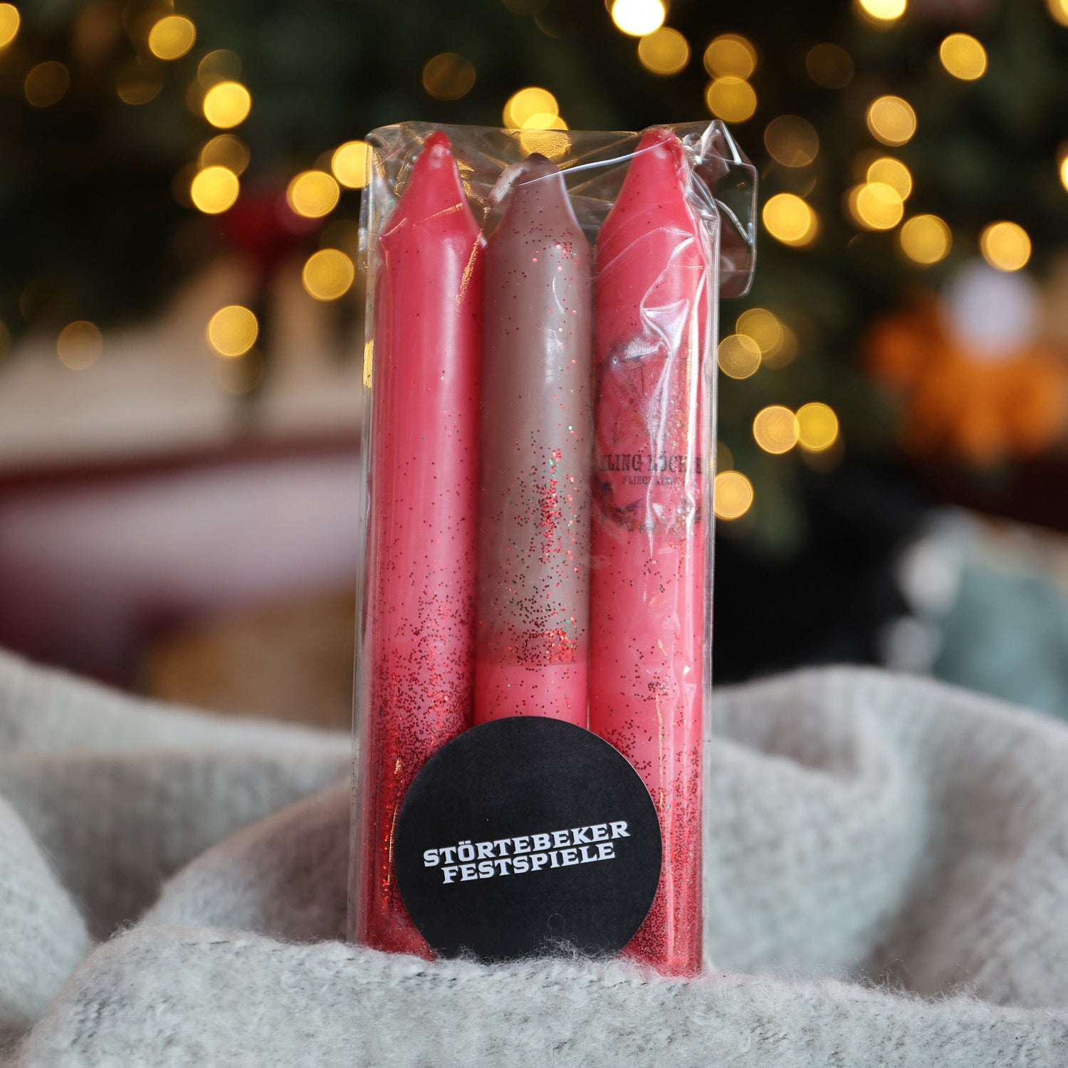 Weihnachtliche Kerzen „Glitzer-Klingel-Inge“ im 3er Set – Rot | Braun
