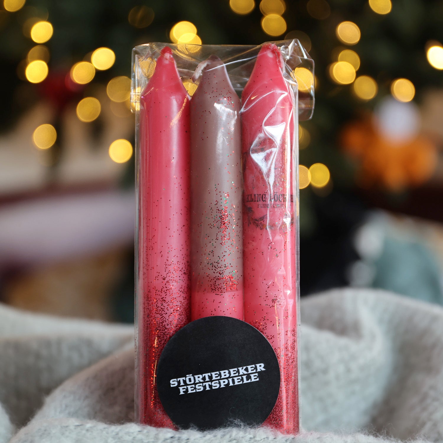 Weihnachtliche Kerzen „Glitzer-Klingel-Inge“ im 3er Set – Rot | Braun