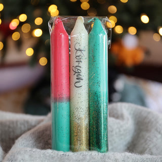 Weihnachtliche Kerzen „Glitzer-Königin“ im 3er Set – gemischt