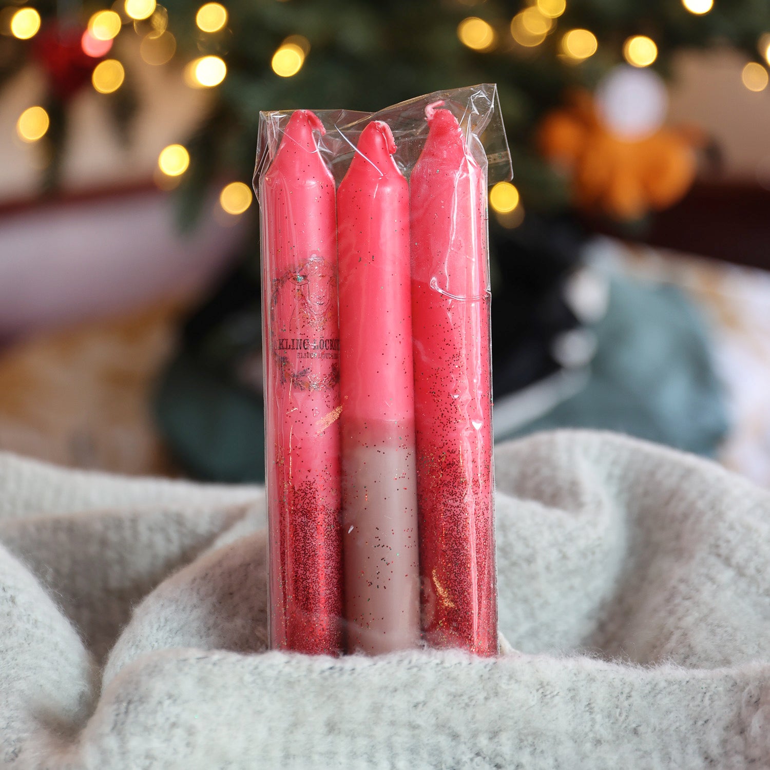 Weihnachtliche Kerzen „Glitzer-Klingel-Inge“ im 3er Set – Rot | Braun
