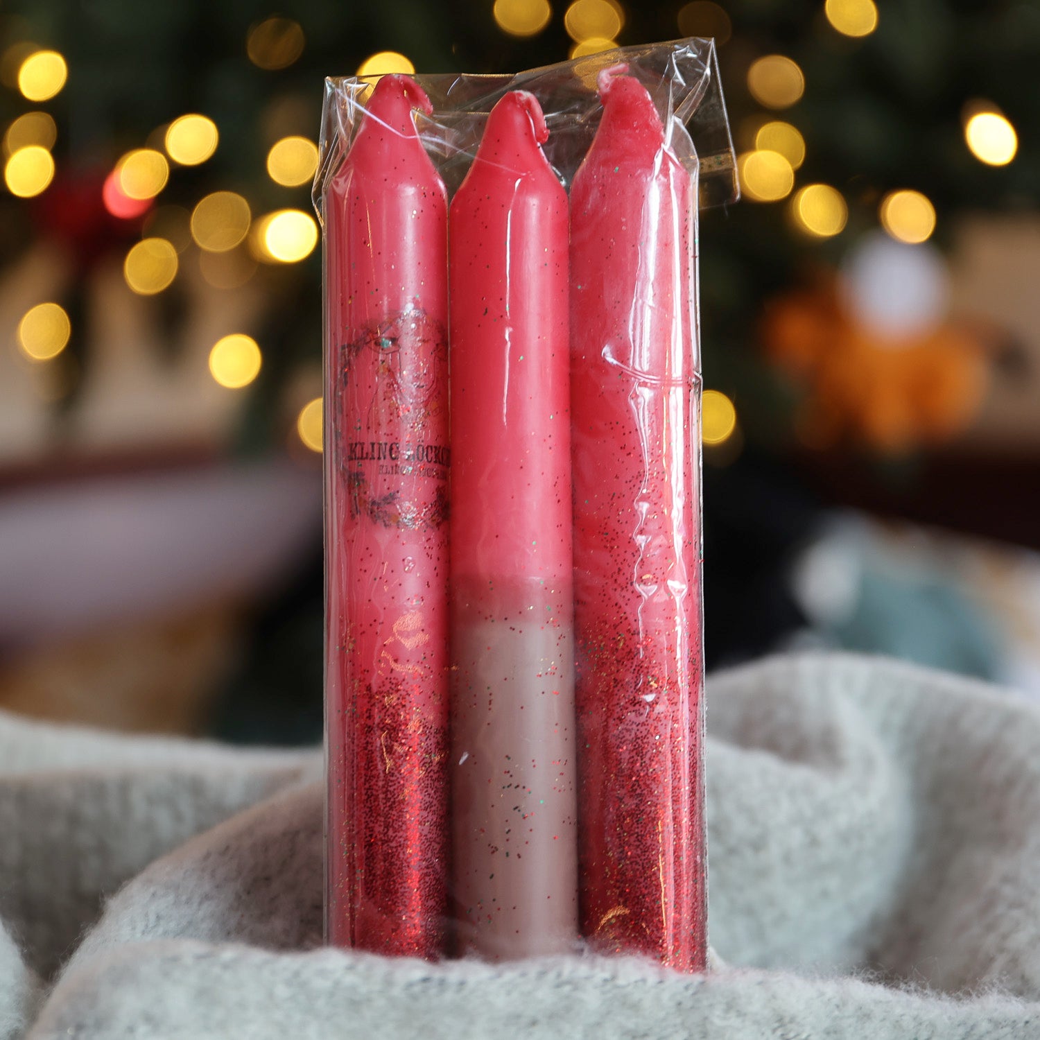 Weihnachtliche Kerzen „Glitzer-Klingel-Inge“ im 3er Set – Rot | Braun