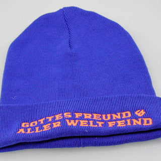 Störtebeker Mütze – „Gottes Freund, aller Welt Feind“ | Stick auf grau