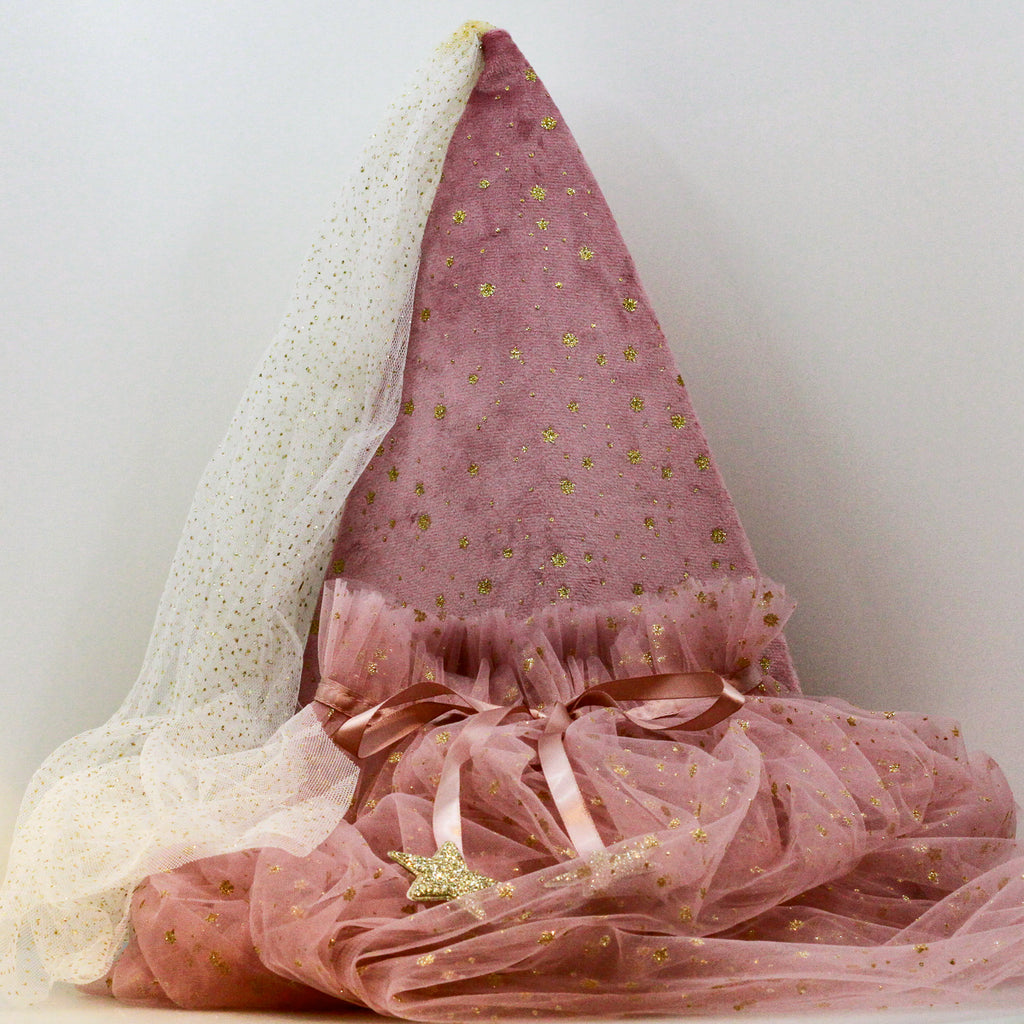 Prinzessinnen-Samthut – Rosé mit Glitzersternen & Tüllschleier  – von Mimi & Lula