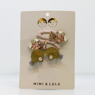 Haarspangen 4er Set Glitzerfische Rosa & Perlenmuschel Gold Matt – von Mimi & Lula