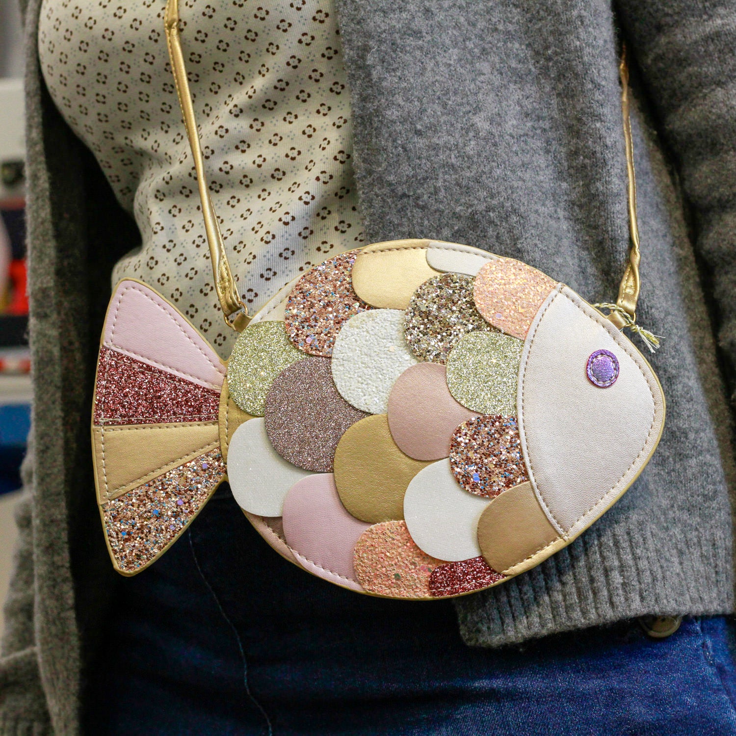 Kindertasche Glitzer Fisch Rosé – von Mimi & Lula