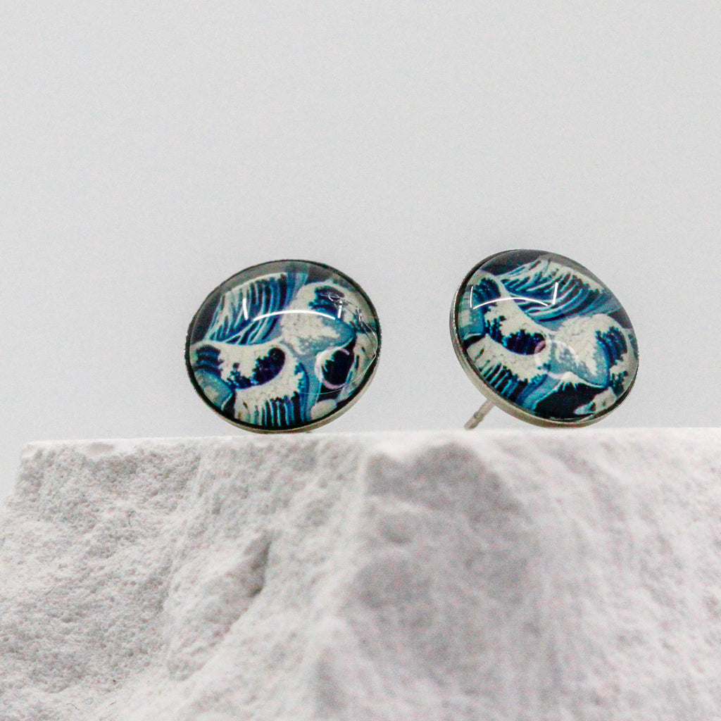 Ohrstecker blau gestreift | roter Anker