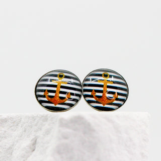 Ohrstecker blau gestreift | gelber Anker