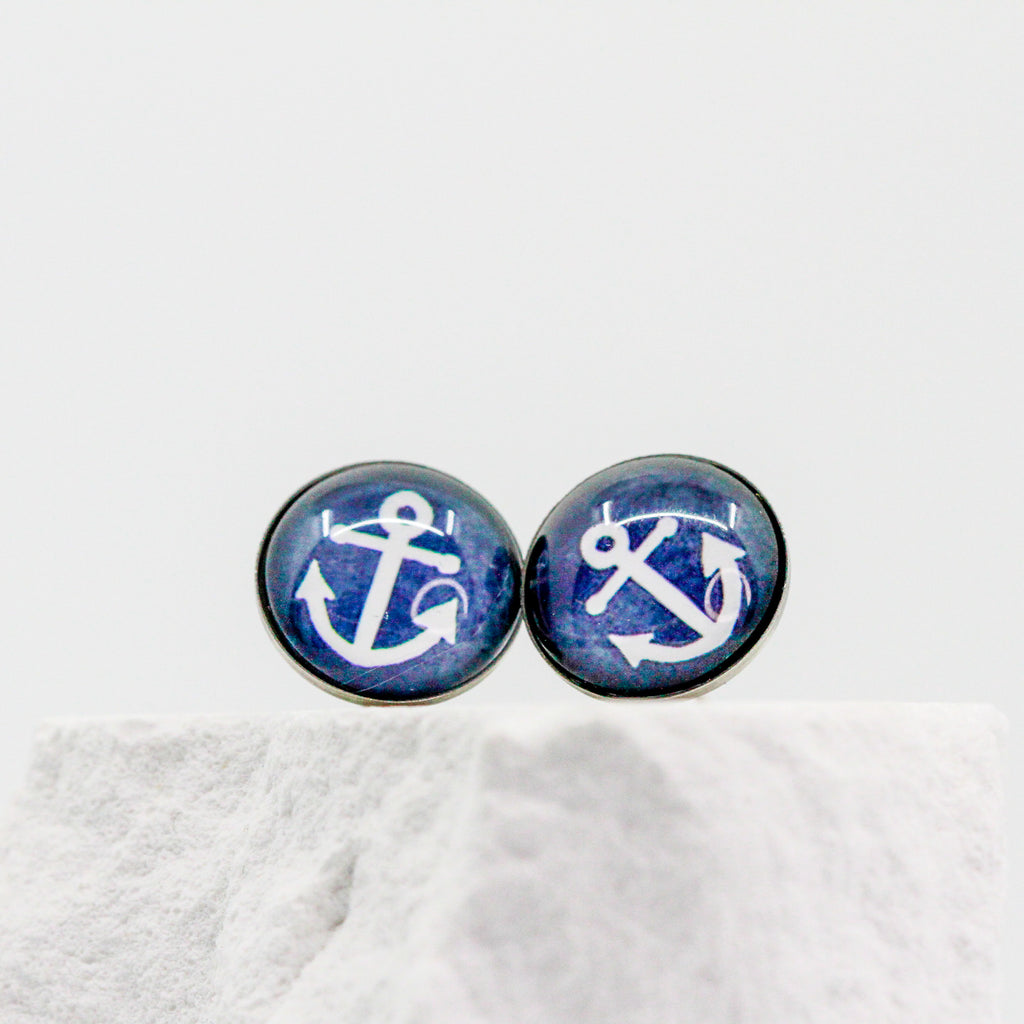 Ohrstecker blau gestreift | roter Anker