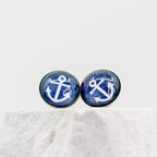 Ohrstecker blau gestreift | roter Anker