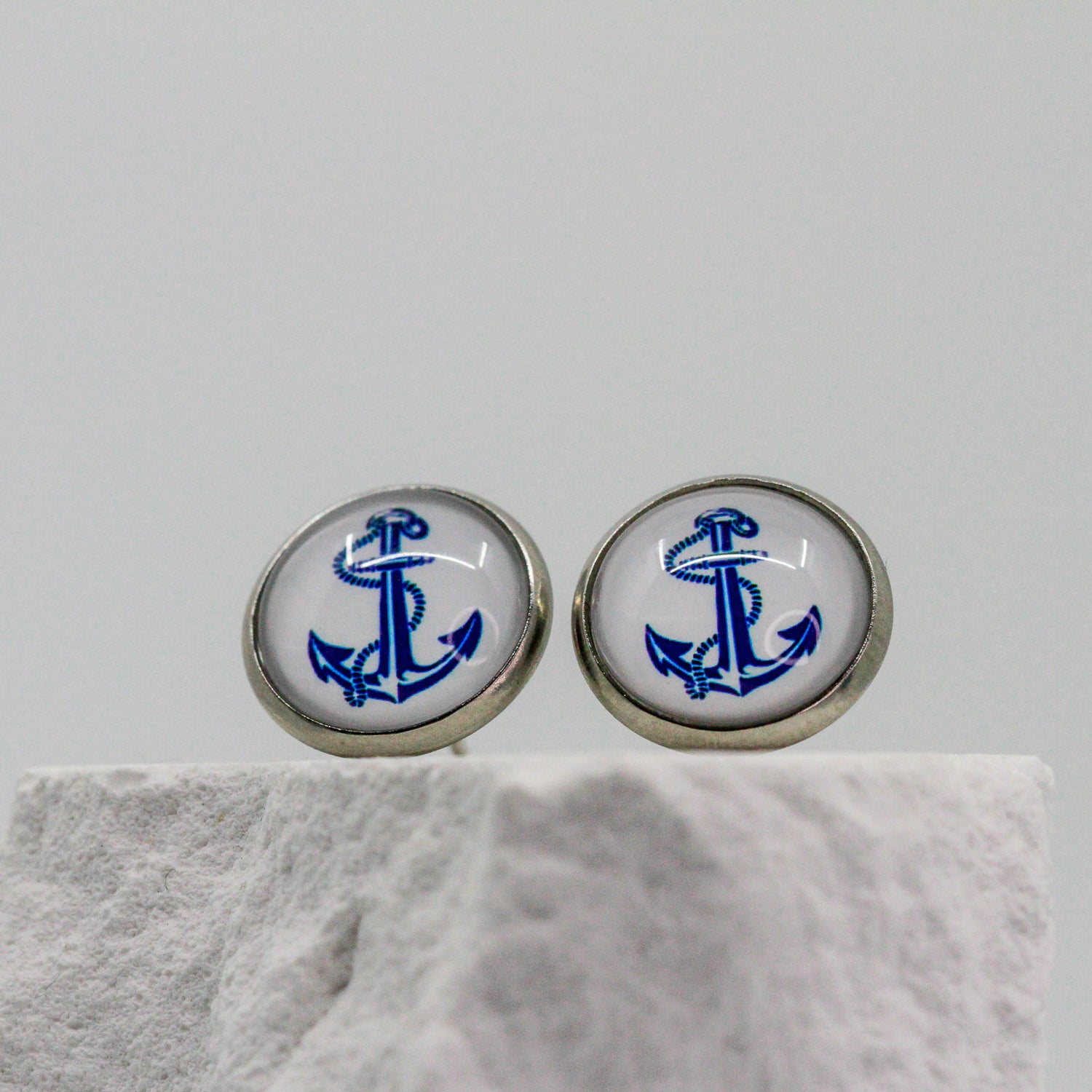 Ohrstecker blau gestreift | roter Anker