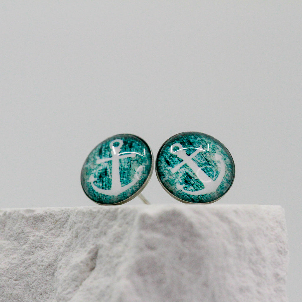 Ohrstecker blau gestreift | roter Anker