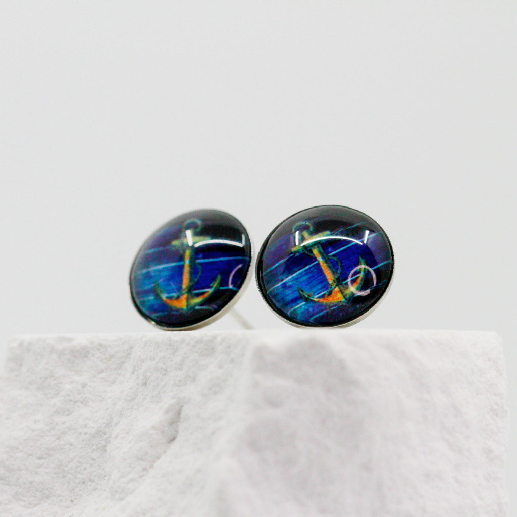 Ohrstecker blau gestreift | roter Anker