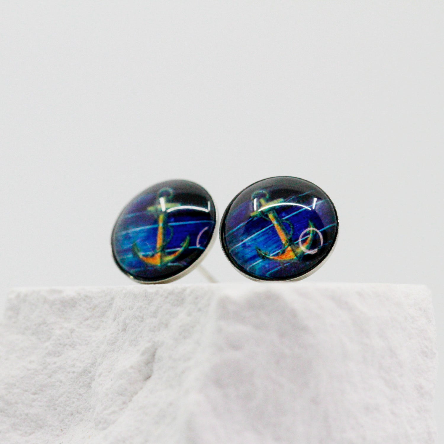 Ohrstecker navy | Anker gelb vintage