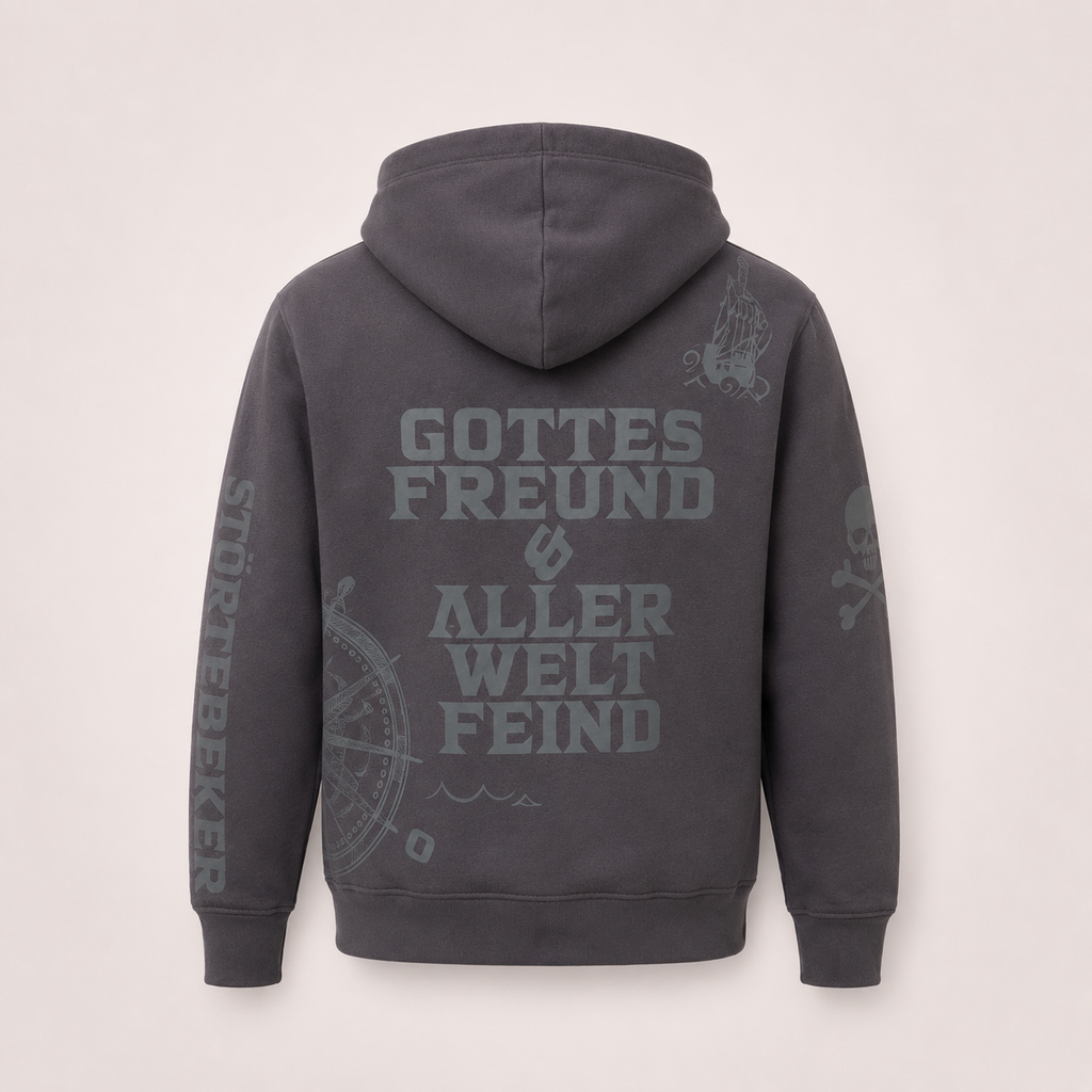 Störtebeker Hoodie „Legende“ – All-Overprint in Graphitgrau