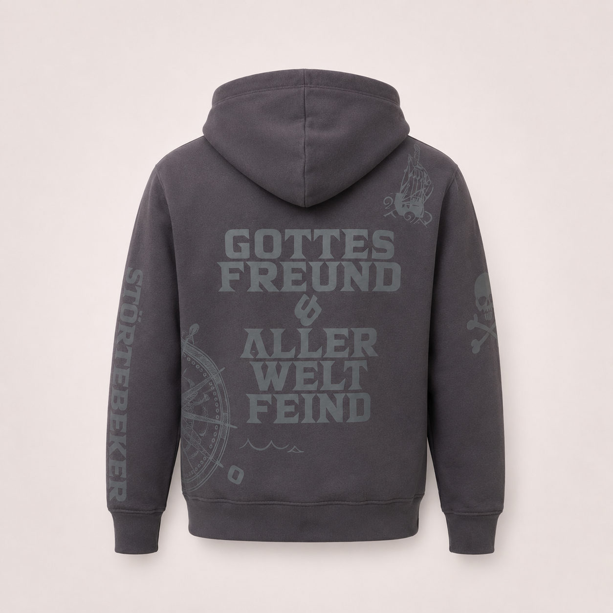 Störtebeker Hoodie „Legende“ – All-Overprint in Graphitgrau